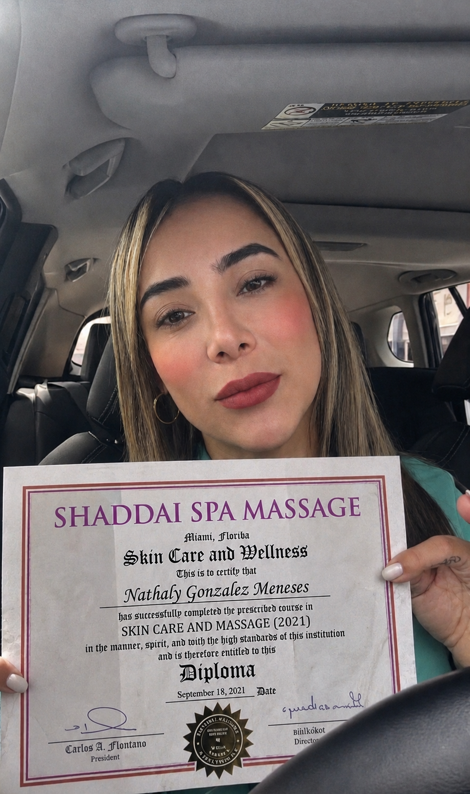 Shaddai Massage & Spa skin care and massage diploma, awarded September 2021